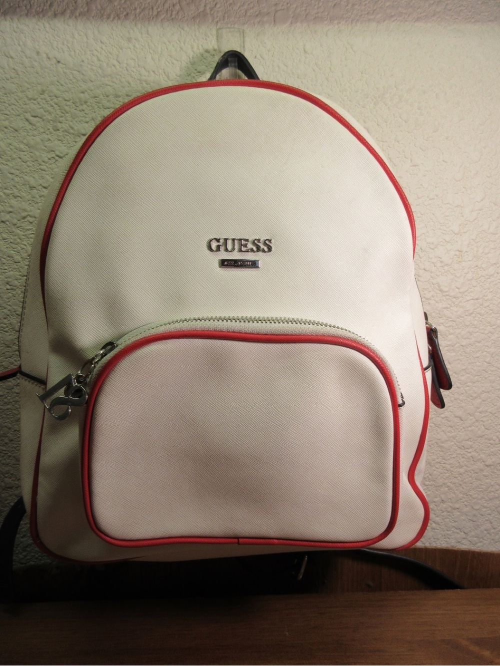GUESS White Backpack with Red Trim